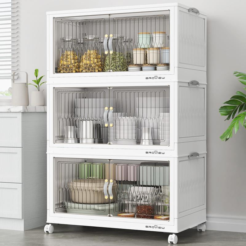 Broview Storage Bins with Lid, Stackable Storage Bins with Lids,Extra Large Closet Organizer Collapsible Drawer Boxes with Wheels, Folding Plastic Cabinet Containers for Home Kitchen Room Organization