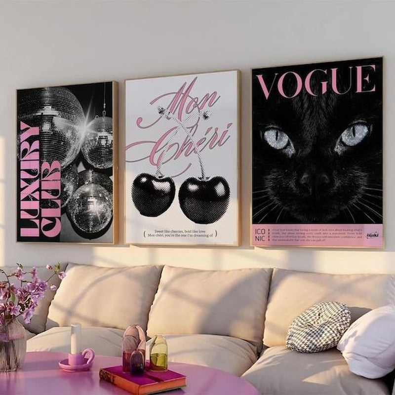 Trendy Black and White Gallery Wall Set of 3 Stylish Prints Leopard Decor Office Girly Wall Art Magazine Printable