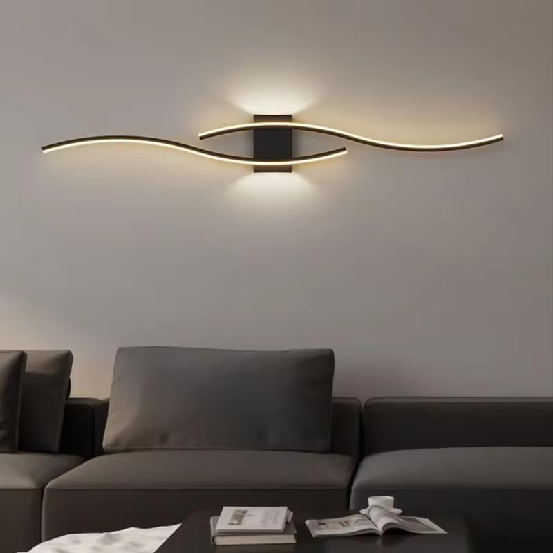 Wall Sconce Light Indoor, Black Modern LED Wall Lamp 27W 3000LM, Warm White 3000K, Aluminium LED Wall Lights for Living Room Bedroom Hallway Dining Room Staircase