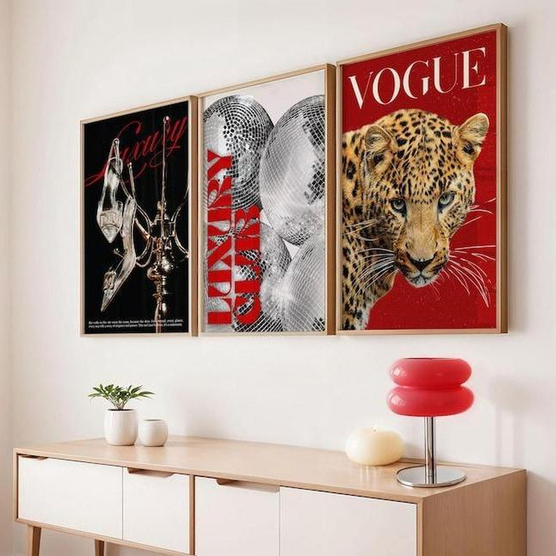 Trendy Black and White Gallery Wall Set of 3 Stylish Prints Leopard Decor Office Girly Wall Art Magazine Printable
