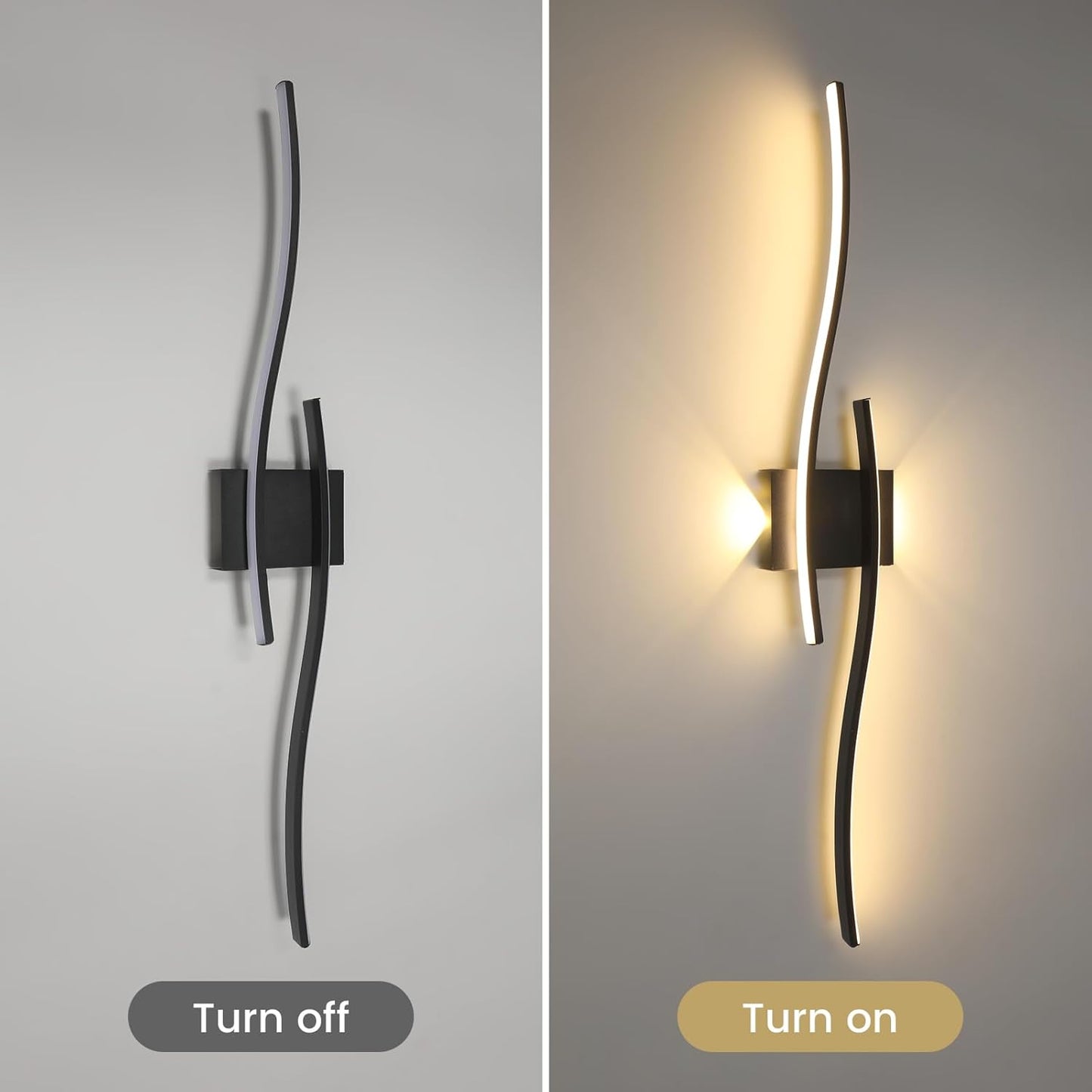 Wall Sconce Light Indoor, Black Modern LED Wall Lamp 27W 3000LM, Warm White 3000K, Aluminium LED Wall Lights for Living Room Bedroom Hallway Dining Room Staircase
