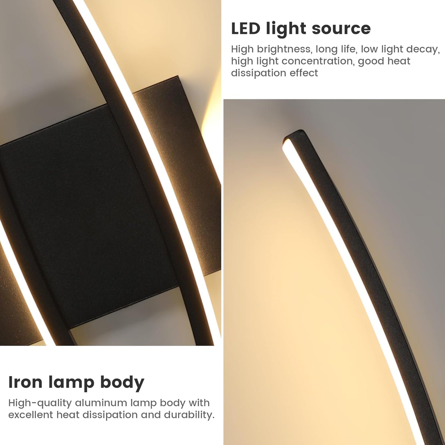 Wall Sconce Light Indoor, Black Modern LED Wall Lamp 27W 3000LM, Warm White 3000K, Aluminium LED Wall Lights for Living Room Bedroom Hallway Dining Room Staircase