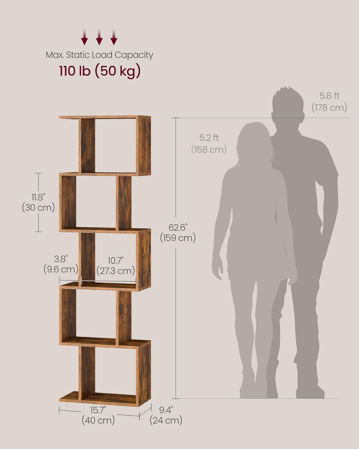 Elegant 6-Tier Rustic Brown Bookshelf - Versatile Freestanding Storage & Room Divider for Your Living Room, Bedroom or Office