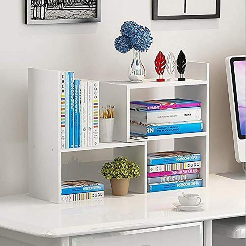 Expandable Desktop Bookshelf & Desk Organizer Shelf - Wooden Table Top Storage with Adjustable Shelves Hutch for Office Home Study Accessories