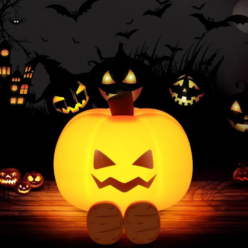 Pumpkin Night Light, Cute LED Lamp, Silicone Dimmable Nursery Nightlight for Kids, Silicone Rechargeable Bedside Touch Lamp, Funny Office Desk and Halloween Decor for Woman and Kids