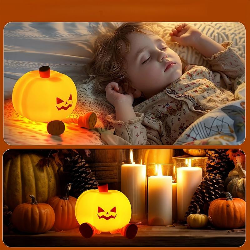 Pumpkin Night Light, Cute LED Lamp, Silicone Dimmable Nursery Nightlight for Kids, Silicone Rechargeable Bedside Touch Lamp, Funny Office Desk and Halloween Decor for Woman and Kids