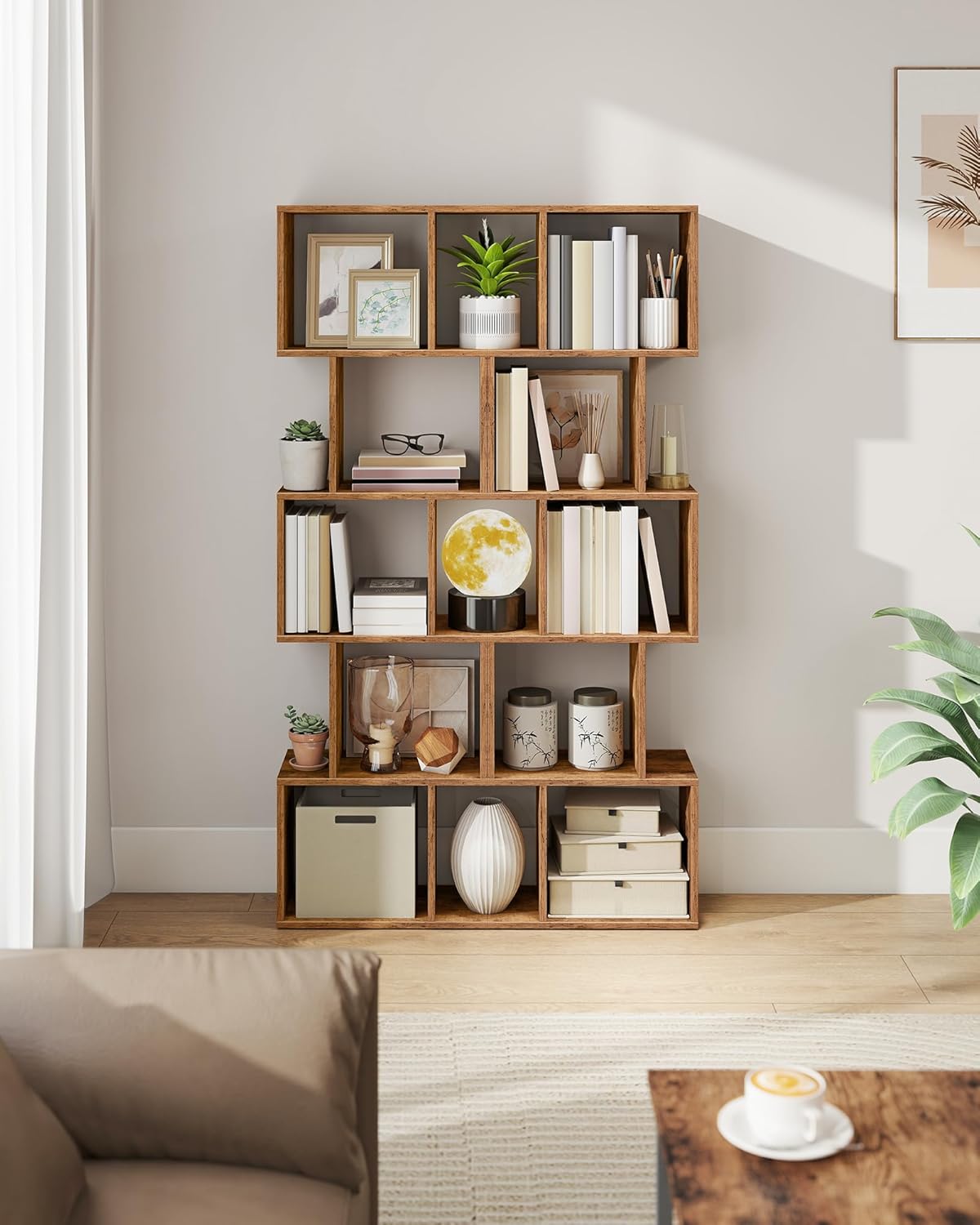 Elegant 6-Tier Rustic Brown Bookshelf - Versatile Freestanding Storage & Room Divider for Your Living Room, Bedroom or Office