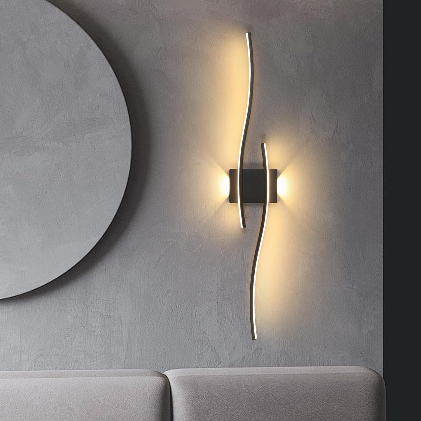 Wall Sconce Light Indoor, Black Modern LED Wall Lamp 27W 3000LM, Warm White 3000K, Aluminium LED Wall Lights for Living Room Bedroom Hallway Dining Room Staircase