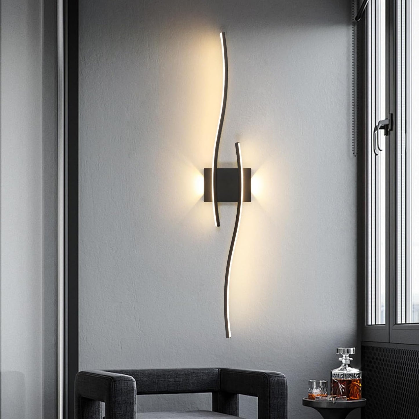 Wall Sconce Light Indoor, Black Modern LED Wall Lamp 27W 3000LM, Warm White 3000K, Aluminium LED Wall Lights for Living Room Bedroom Hallway Dining Room Staircase