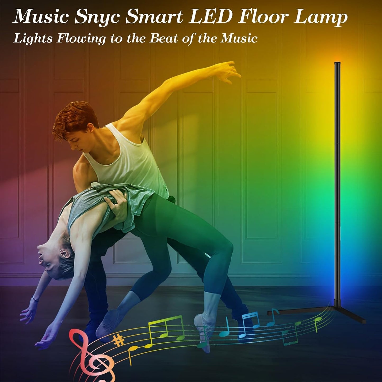 Transform Your Space with the 165CM Smart RGB LED Corner Floor Lamp - Dimmable Mood Lighting with App & Music Sync!