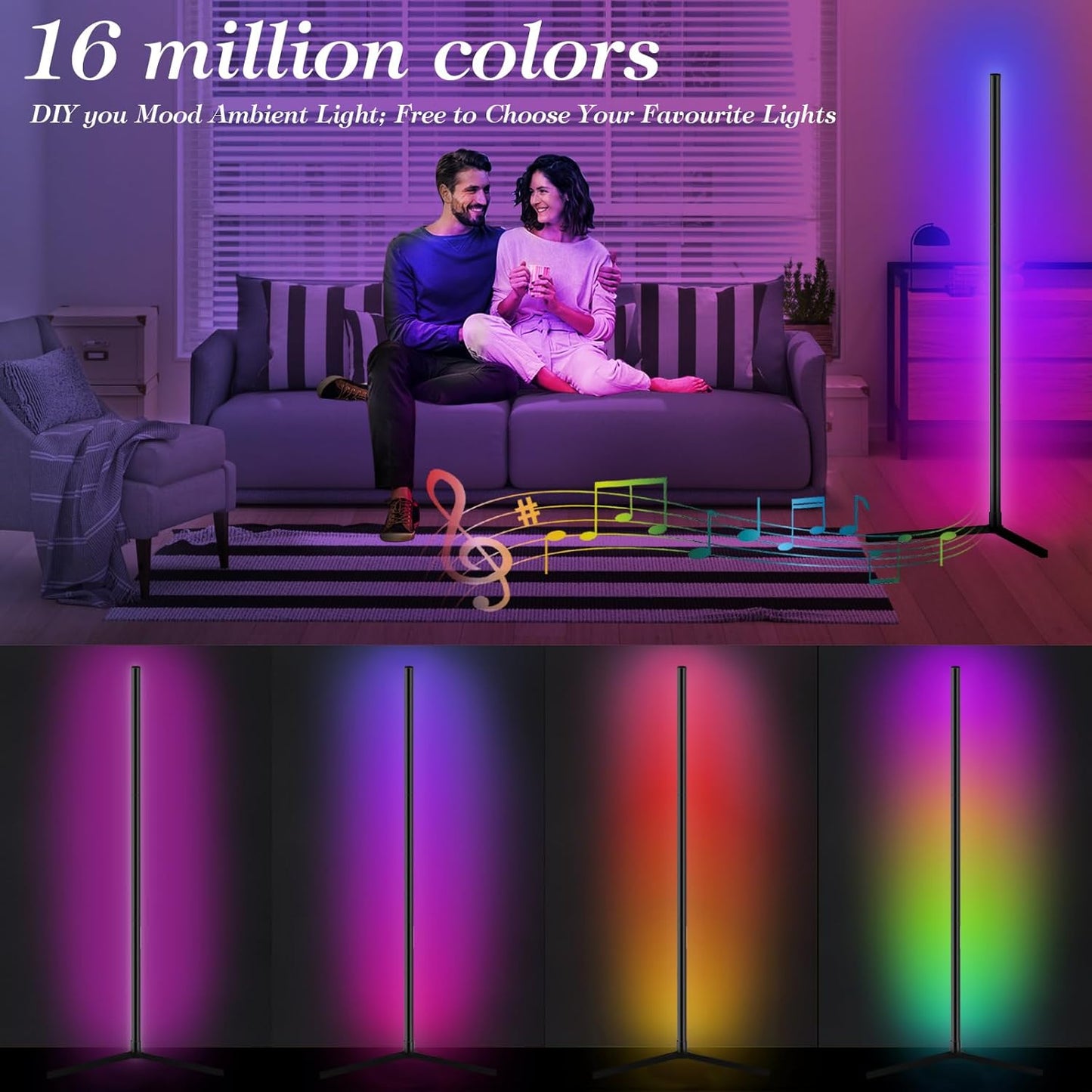 Transform Your Space with the 165CM Smart RGB LED Corner Floor Lamp - Dimmable Mood Lighting with App & Music Sync!