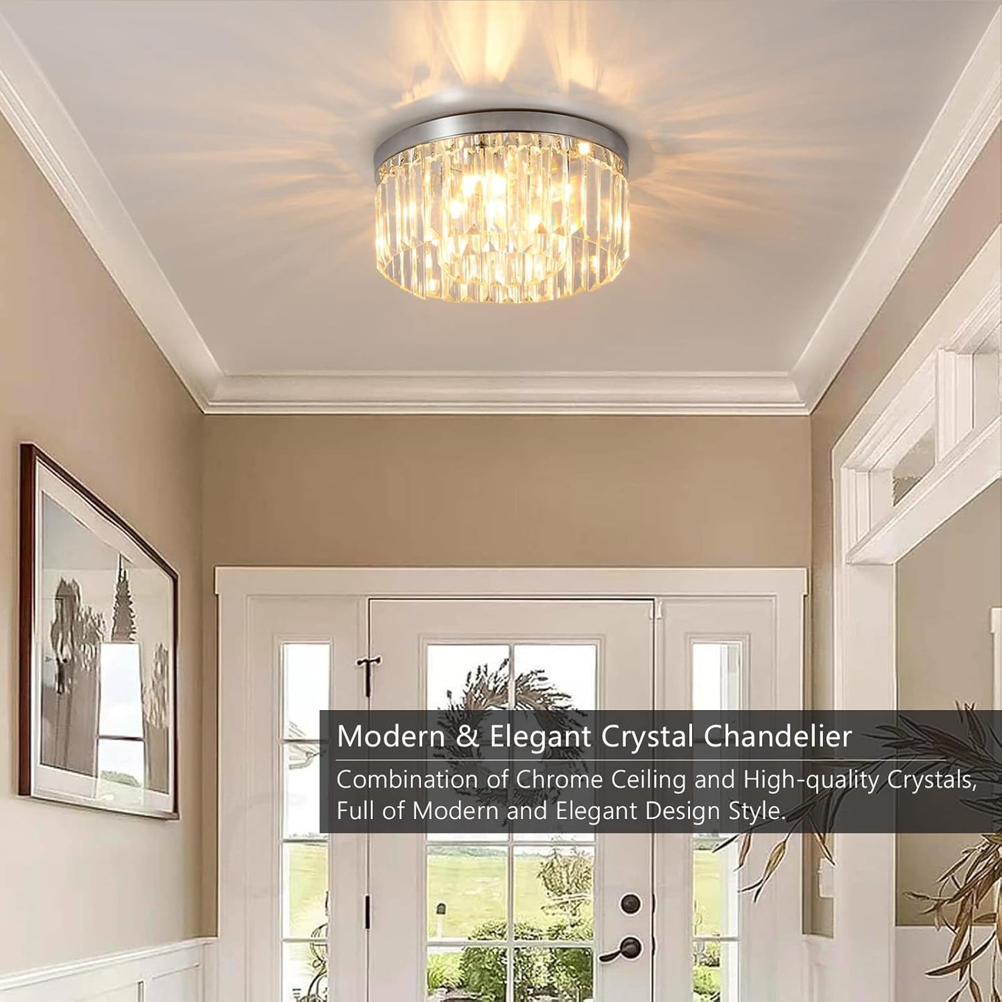 Modern Crystal Chandeliers Ceiling Lights, 2-Tiers Crystal Flush Ceiling Lights, Chrome, 6-Lights G9, Elegant Glass Crystal Chandelier Lamps for Living Room, Hall, Bathroom, Bedroom, Foyer