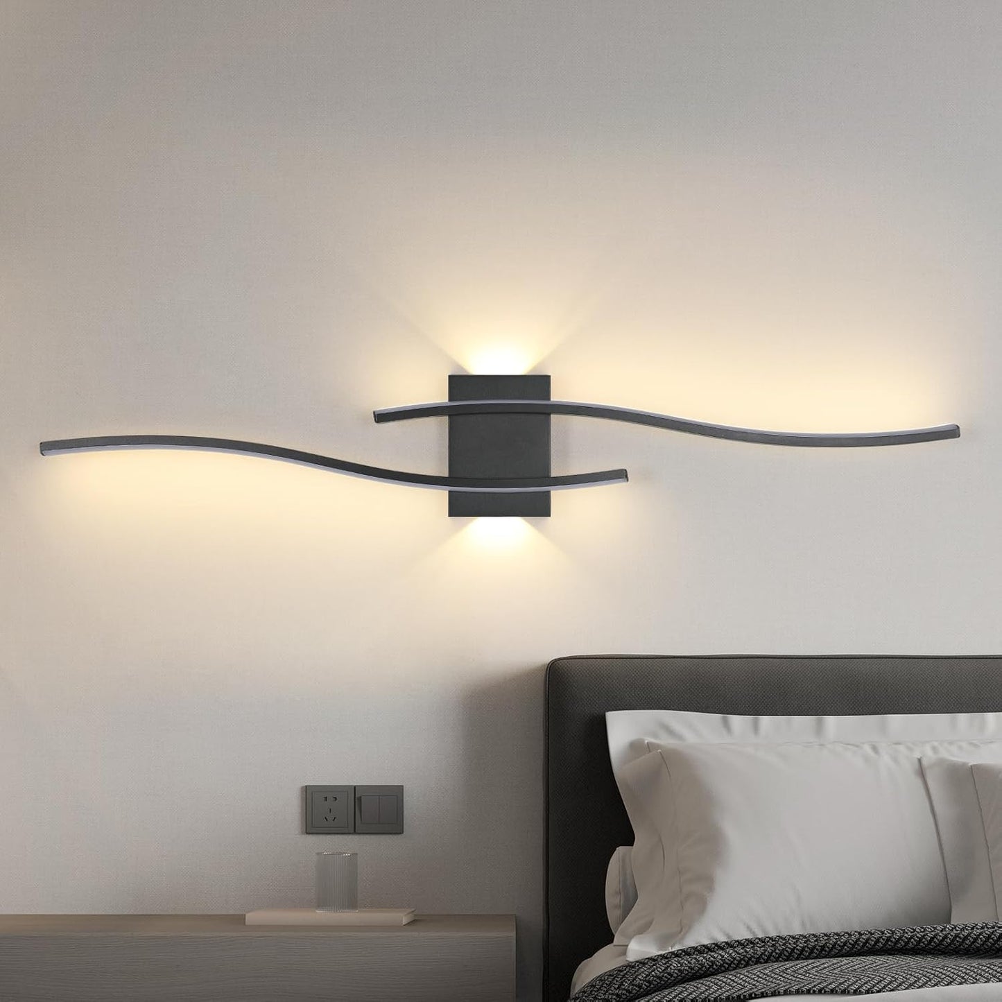 Wall Sconce Light Indoor, Black Modern LED Wall Lamp 27W 3000LM, Warm White 3000K, Aluminium LED Wall Lights for Living Room Bedroom Hallway Dining Room Staircase