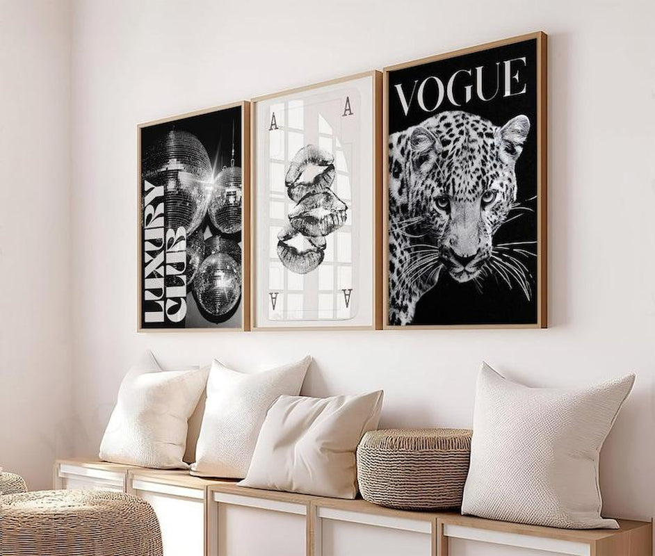 Trendy Black and White Gallery Wall Set of 3 Stylish Prints Leopard Decor Office Girly Wall Art Magazine Printable