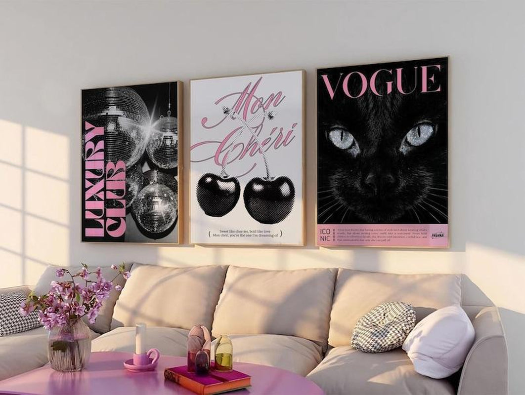 Trendy Black and White Gallery Wall Set of 3 Stylish Prints Leopard Decor Office Girly Wall Art Magazine Printable