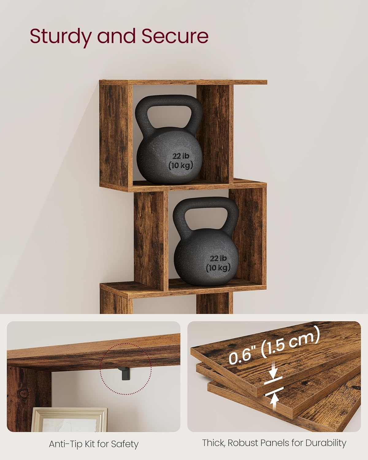 Elegant 6-Tier Rustic Brown Bookshelf - Versatile Freestanding Storage & Room Divider for Your Living Room, Bedroom or Office