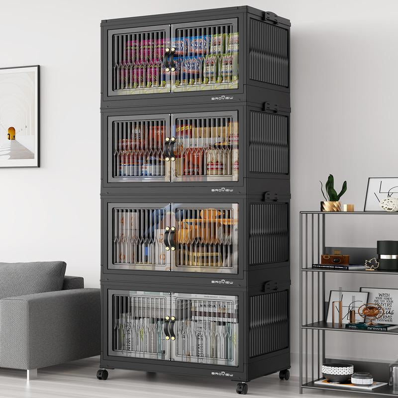 Broview Storage Bins with Lid, Stackable Storage Bins with Lids,Extra Large Closet Organizer Collapsible Drawer Boxes with Wheels, Folding Plastic Cabinet Containers for Home Kitchen Room Organization