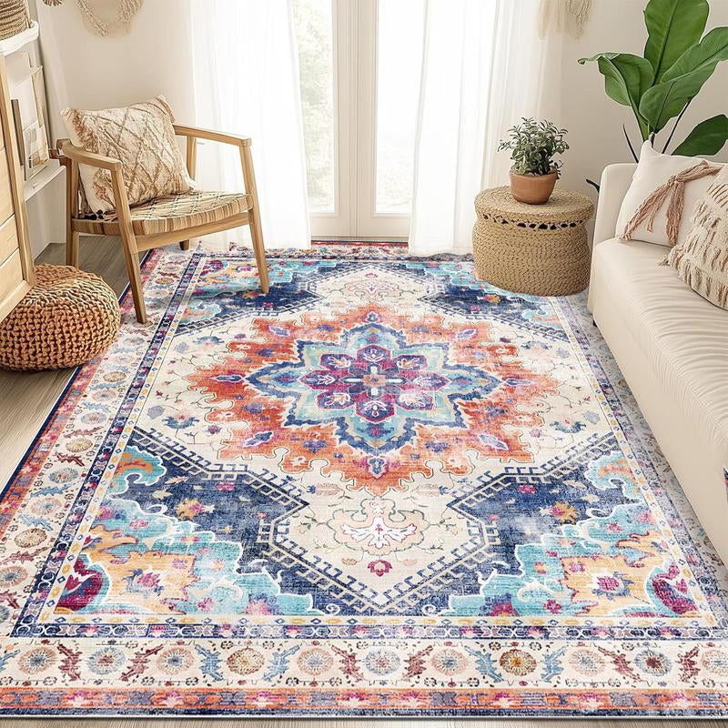 Vintage Floral Print Rug, Non-Slip Washable Floor Mat, Decorative Carpet for Home Living Room Bedroom, Home Decor
