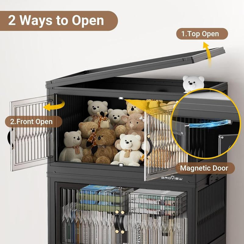 Broview Storage Bins with Lid, Stackable Storage Bins with Lids,Extra Large Closet Organizer Collapsible Drawer Boxes with Wheels, Folding Plastic Cabinet Containers for Home Kitchen Room Organization