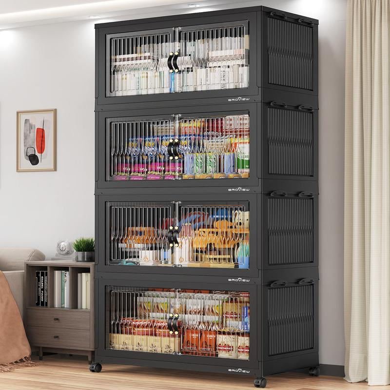 Broview Storage Bins with Lid, Stackable Storage Bins with Lids,Extra Large Closet Organizer Collapsible Drawer Boxes with Wheels, Folding Plastic Cabinet Containers for Home Kitchen Room Organization