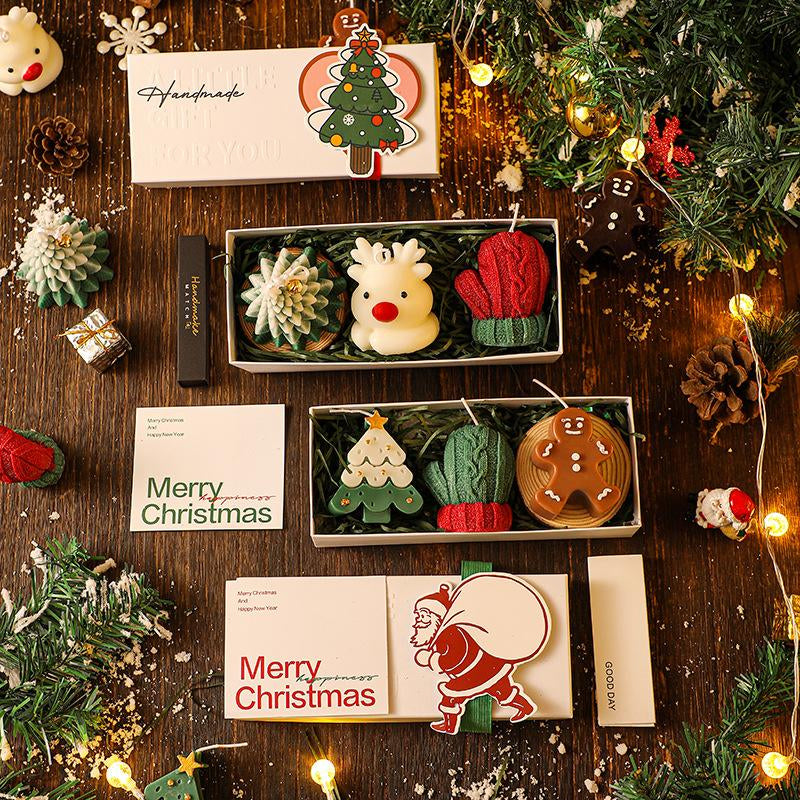 Christmas Scented Candles Gift Box Set with Reindeer & Tree Designs Handmade for Home Decor & Gifting Warm Spices & Pine Fragrance
