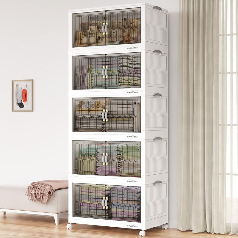 Broview Storage Bins with Lid, Stackable Storage Bins with Lids,Extra Large Closet Organizer Collapsible Drawer Boxes with Wheels, Folding Plastic Cabinet Containers for Home Kitchen Room Organization