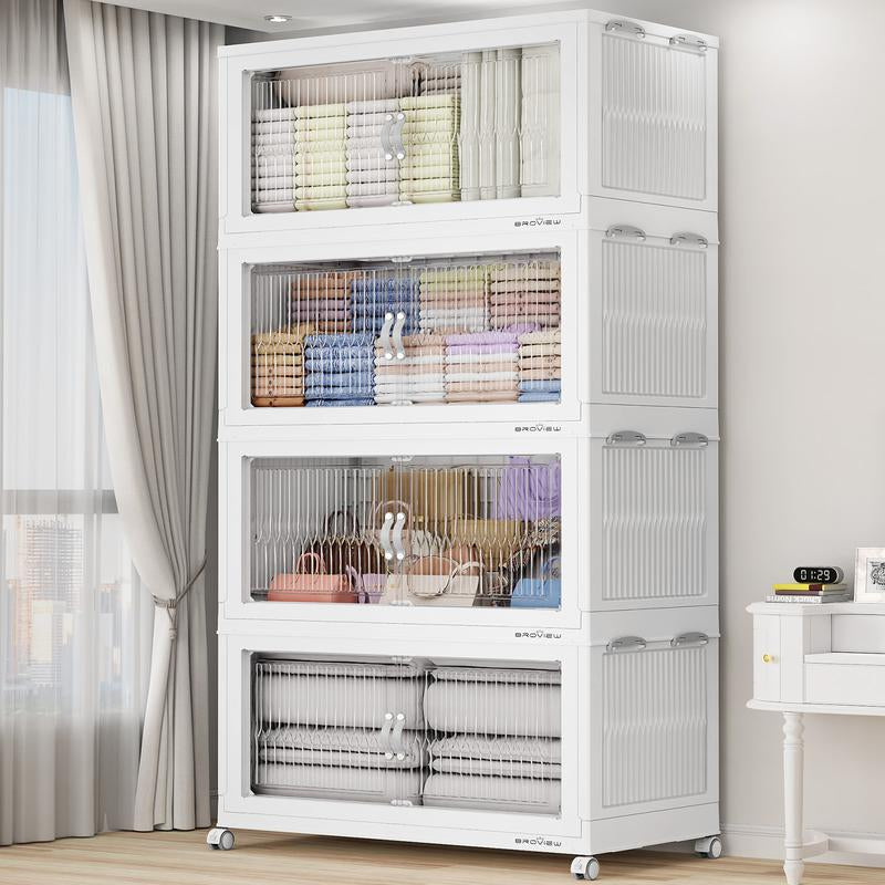 Broview Storage Bins with Lid, Stackable Storage Bins with Lids,Extra Large Closet Organizer Collapsible Drawer Boxes with Wheels, Folding Plastic Cabinet Containers for Home Kitchen Room Organization