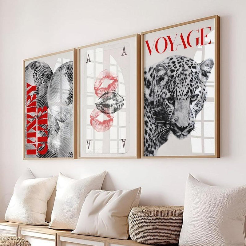 Trendy Black and White Gallery Wall Set of 3 Stylish Prints Leopard Decor Office Girly Wall Art Magazine Printable
