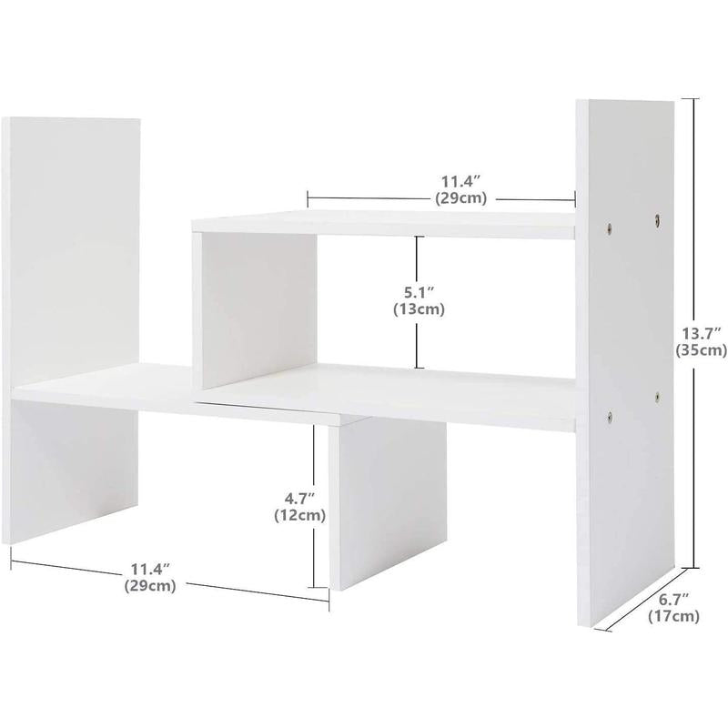 Expandable Desktop Bookshelf & Desk Organizer Shelf - Wooden Table Top Storage with Adjustable Shelves Hutch for Office Home Study Accessories