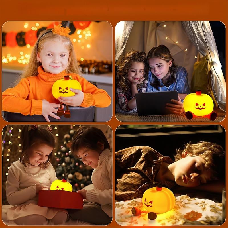 Pumpkin Night Light, Cute LED Lamp, Silicone Dimmable Nursery Nightlight for Kids, Silicone Rechargeable Bedside Touch Lamp, Funny Office Desk and Halloween Decor for Woman and Kids
