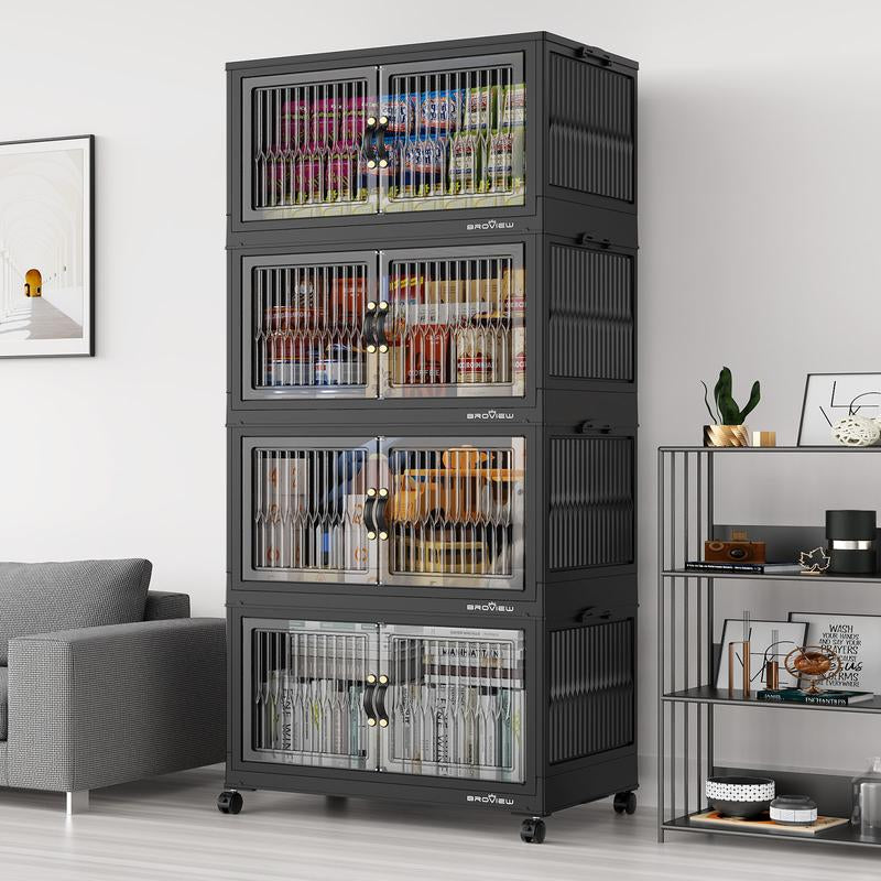 Broview Storage Bins with Lid, Stackable Storage Bins with Lids,Extra Large Closet Organizer Collapsible Drawer Boxes with Wheels, Folding Plastic Cabinet Containers for Home Kitchen Room Organization