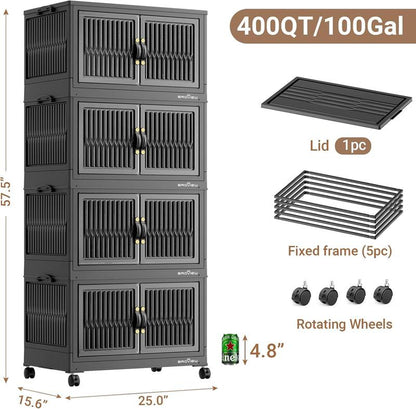 Broview Storage Bins with Lid, Stackable Storage Bins with Lids,Extra Large Closet Organizer Collapsible Drawer Boxes with Wheels, Folding Plastic Cabinet Containers for Home Kitchen Room Organization