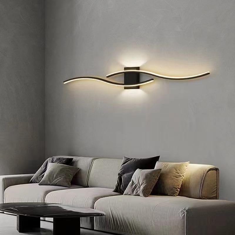 Wall Sconce Light Indoor, Black Modern LED Wall Lamp 27W 3000LM, Warm White 3000K, Aluminium LED Wall Lights for Living Room Bedroom Hallway Dining Room Staircase