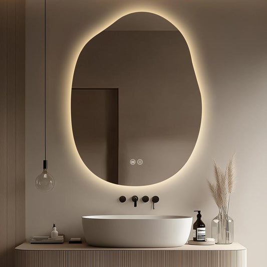 Yoding LED Bathroom Mirror with Lights 24X32", Stepless Dimmable Irregular LED Mirror with 3 Colors, Anti-Fog, Memory, Al-Alloy Lampshade, Water Proof, Frameless Smart Mirror for Bathroom (Horizontal/Vertical)