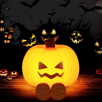 Pumpkin Night Light, Cute LED Lamp, Silicone Dimmable Nursery Nightlight for Kids, Silicone Rechargeable Bedside Touch Lamp, Funny Office Desk and Halloween Decor for Woman and Kids