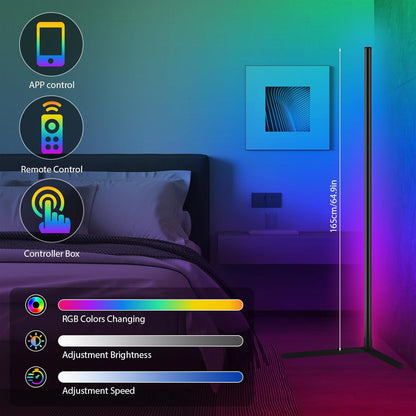 Transform Your Space with the 165CM Smart RGB LED Corner Floor Lamp - Dimmable Mood Lighting with App & Music Sync!