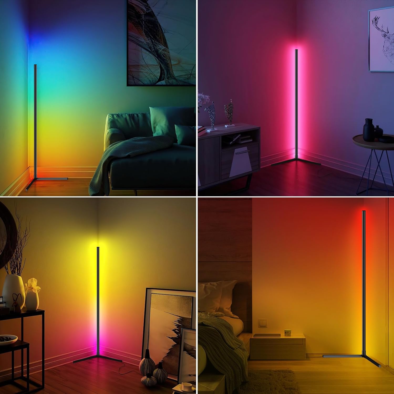 Transform Your Space with the 165CM Smart RGB LED Corner Floor Lamp - Dimmable Mood Lighting with App & Music Sync!