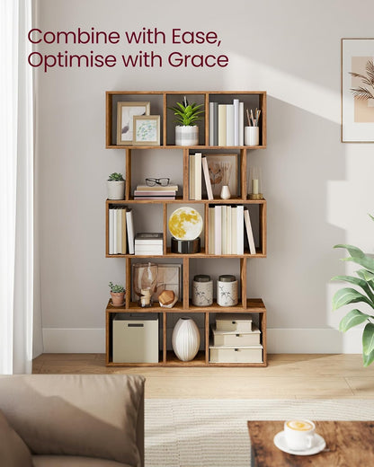 Elegant 6-Tier Rustic Brown Bookshelf - Versatile Freestanding Storage & Room Divider for Your Living Room, Bedroom or Office