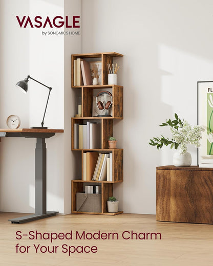 Elegant 6-Tier Rustic Brown Bookshelf - Versatile Freestanding Storage & Room Divider for Your Living Room, Bedroom or Office