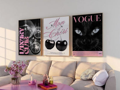 Trendy Black and White Gallery Wall Set of 3 Stylish Prints Leopard Decor Office Girly Wall Art Magazine Printable