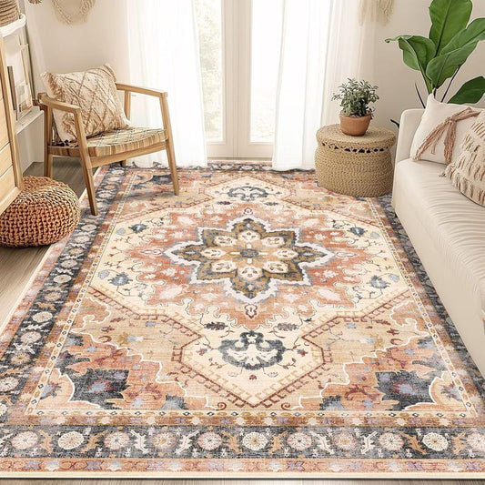 Vintage Floral Print Rug, Non-Slip Washable Floor Mat, Decorative Carpet for Home Living Room Bedroom, Home Decor
