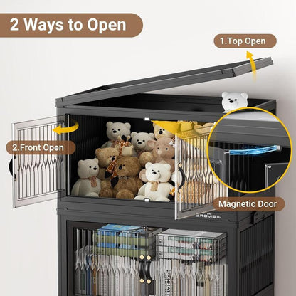 Broview Storage Bins with Lid, Stackable Storage Bins with Lids,Extra Large Closet Organizer Collapsible Drawer Boxes with Wheels, Folding Plastic Cabinet Containers for Home Kitchen Room Organization