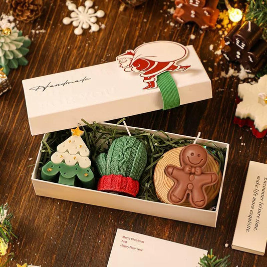 Christmas Scented Candles Gift Box Set with Reindeer & Tree Designs Handmade for Home Decor & Gifting Warm Spices & Pine Fragrance