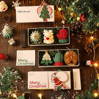 Christmas Scented Candles Gift Box Set with Reindeer & Tree Designs Handmade for Home Decor & Gifting Warm Spices & Pine Fragrance