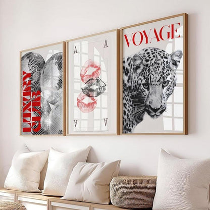Trendy Black and White Gallery Wall Set of 3 Stylish Prints Leopard Decor Office Girly Wall Art Magazine Printable