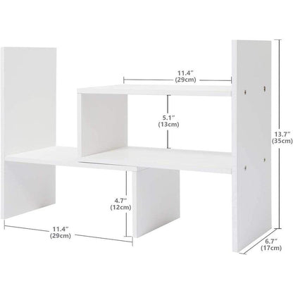 Expandable Desktop Bookshelf & Desk Organizer Shelf - Wooden Table Top Storage with Adjustable Shelves Hutch for Office Home Study Accessories